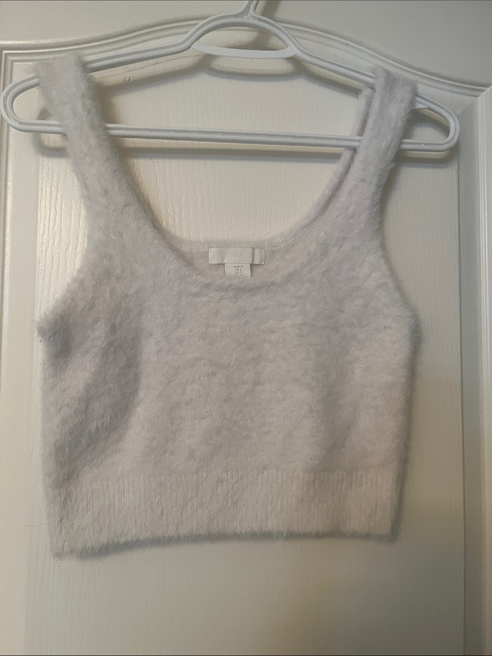 H&M White Fuzzy Knit Crop Tank